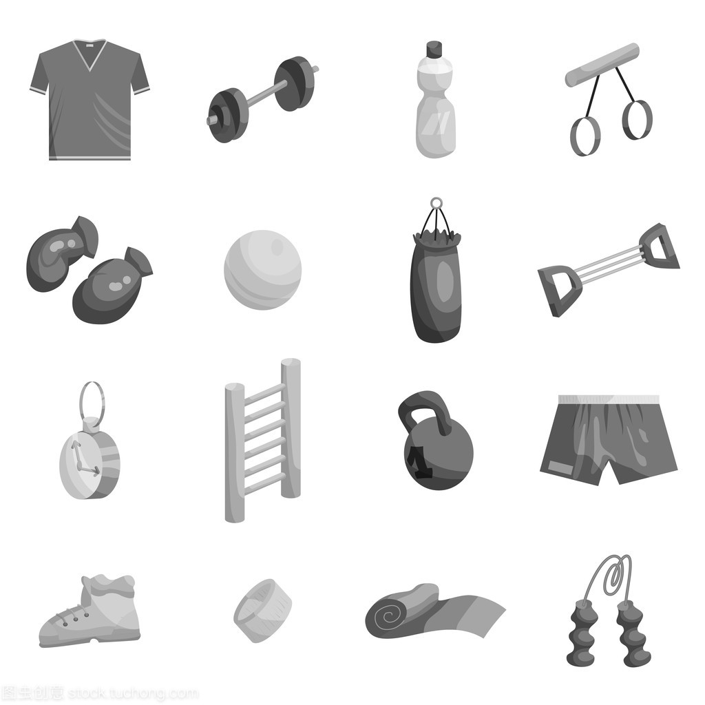 健身的圖標集,單色的黑色風格