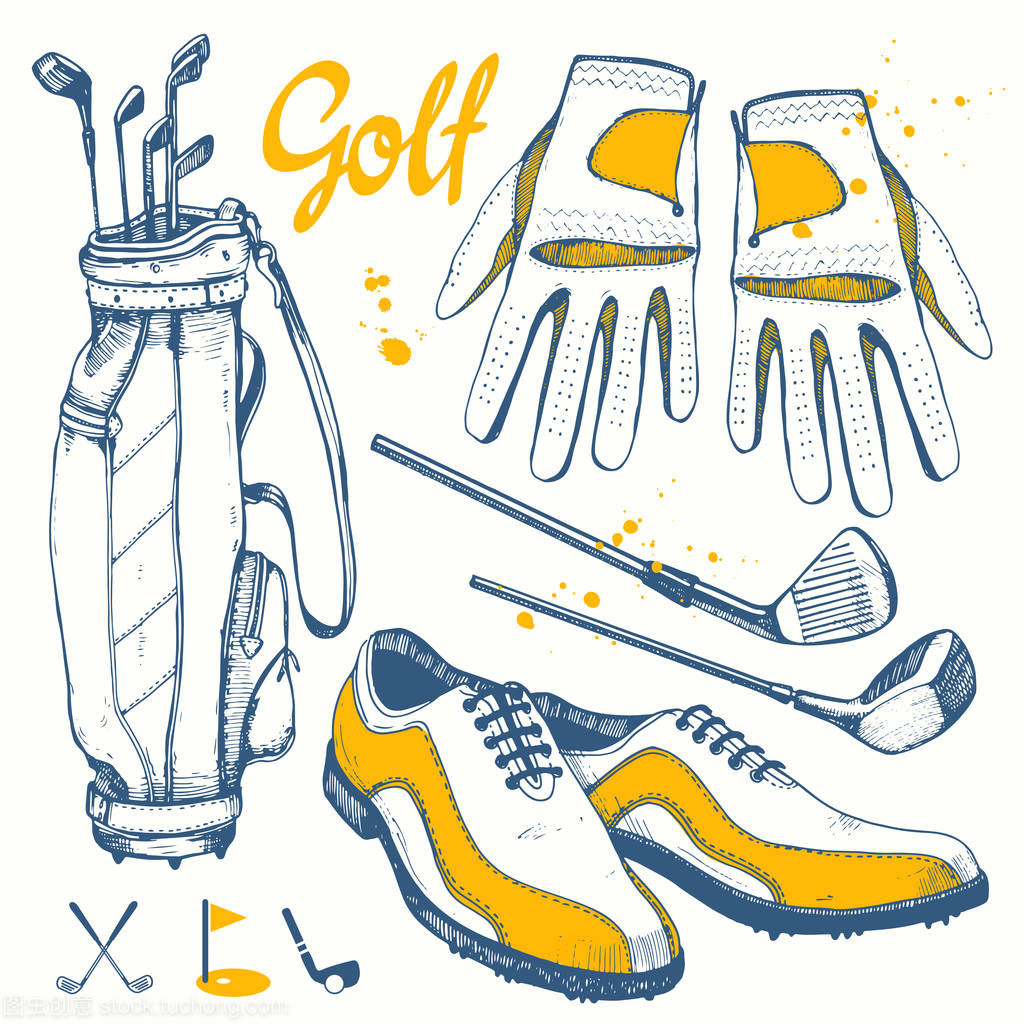 高爾夫運動器材手繪向量集